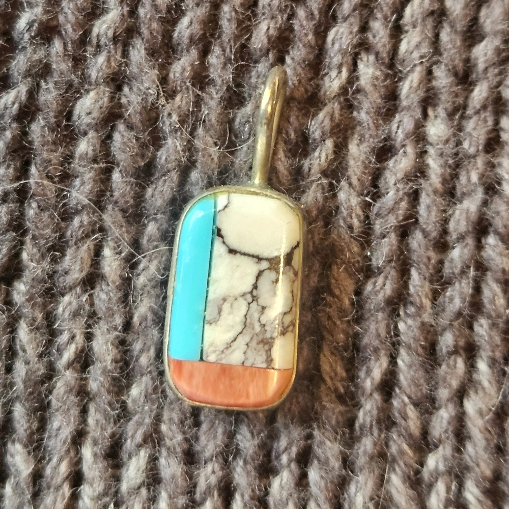 Vintage Native American Turquoise, Coral, and Sterling Silver Pendant